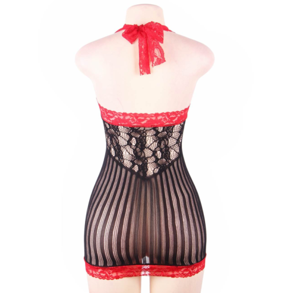 QUEEN LINGERIE CROCHET MALLA HUECO NEGRO Y ROJO CHEMISE SL - Imagen 4
