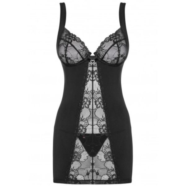 OBSSESIVE - CHEMISE Y TANGA HEARTINE NEGRO L/XL - Imagen 4