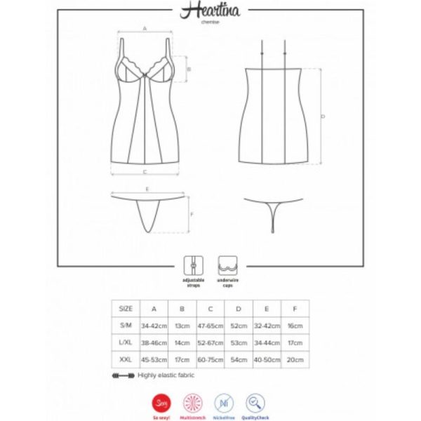 OBSSESIVE - CHEMISE Y TANGA HEARTINE NEGRO L/XL - Imagen 5