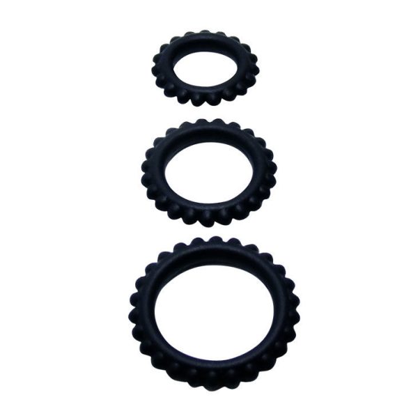 BAILE TITAN SET 3PCS ANILLO PARA EL PENE NEGRO 2.8 + 2.4 + 1.9 CM - Imagen 2