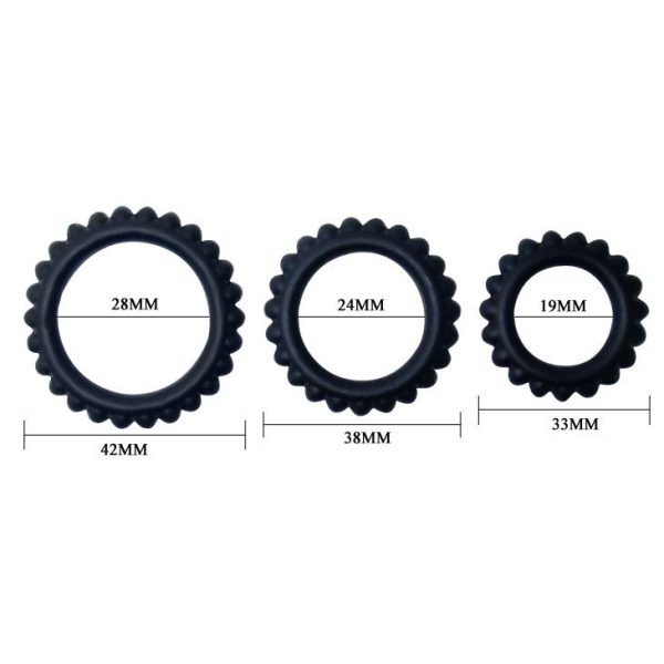 BAILE TITAN SET 3PCS ANILLO PARA EL PENE NEGRO 2.8 + 2.4 + 1.9 CM - Imagen 4