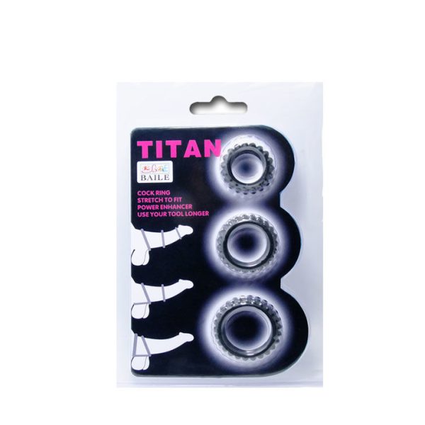 BAILE TITAN SET 3PCS ANILLO PARA EL PENE NEGRO 2.8 + 2.4 + 1.9 CM - Imagen 5