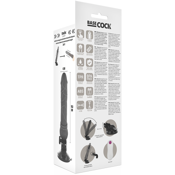 BASECOCK - VIBRADOR REALISTA MANDO A DISTANCIA NEGRO 19,5 CM NEGRO TALLA 1 - Imagen 4