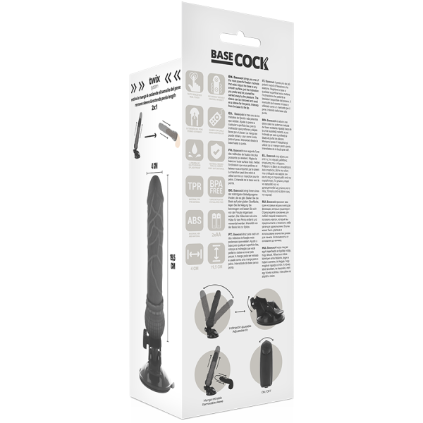BASECOCK - MANDO A DISTANCIA VIBRADOR REALISTA BASECOCK NEGRO 19,5 CM NEGRO TALLA 1 - Imagen 4