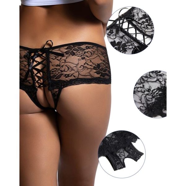 QUEEN LINGERIE PANTALÓN DE ENCAJE FLORAL ESPALDA ABIERTA L/XL - Imagen 3