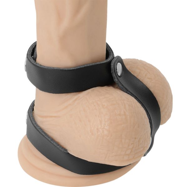 DARKNESS - ANILLO PENE Y TESTICULOS AJUSTABLE DE CUERO - Imagen 3