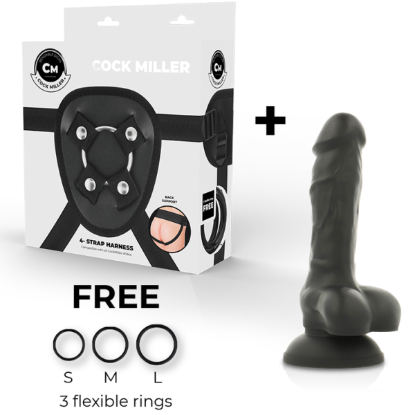 ARNÉS PARA PENE MILLER + COCKSIL ARTICULABLE SILICONA DENSIDAD NEGRO 13 CM - Imagen 2